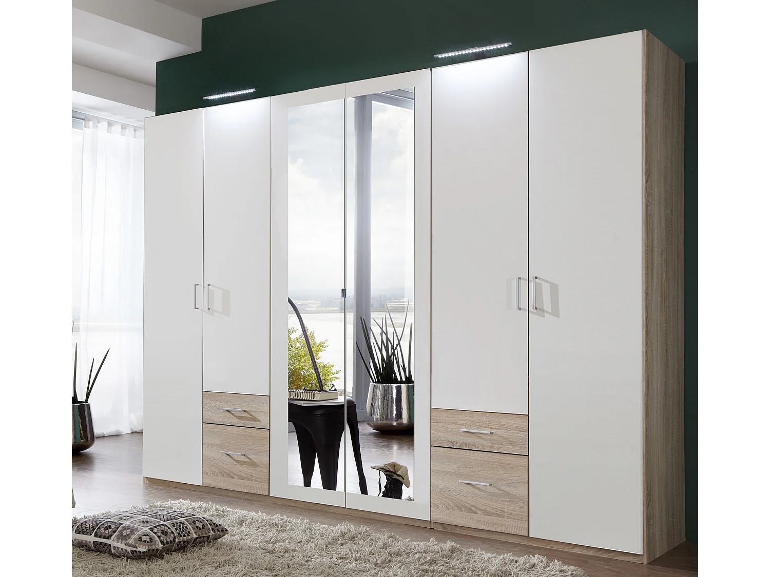 KLEIDERSCHRANK Freiburg Eiche sägerau / weiß 270 / 58 / 210cm