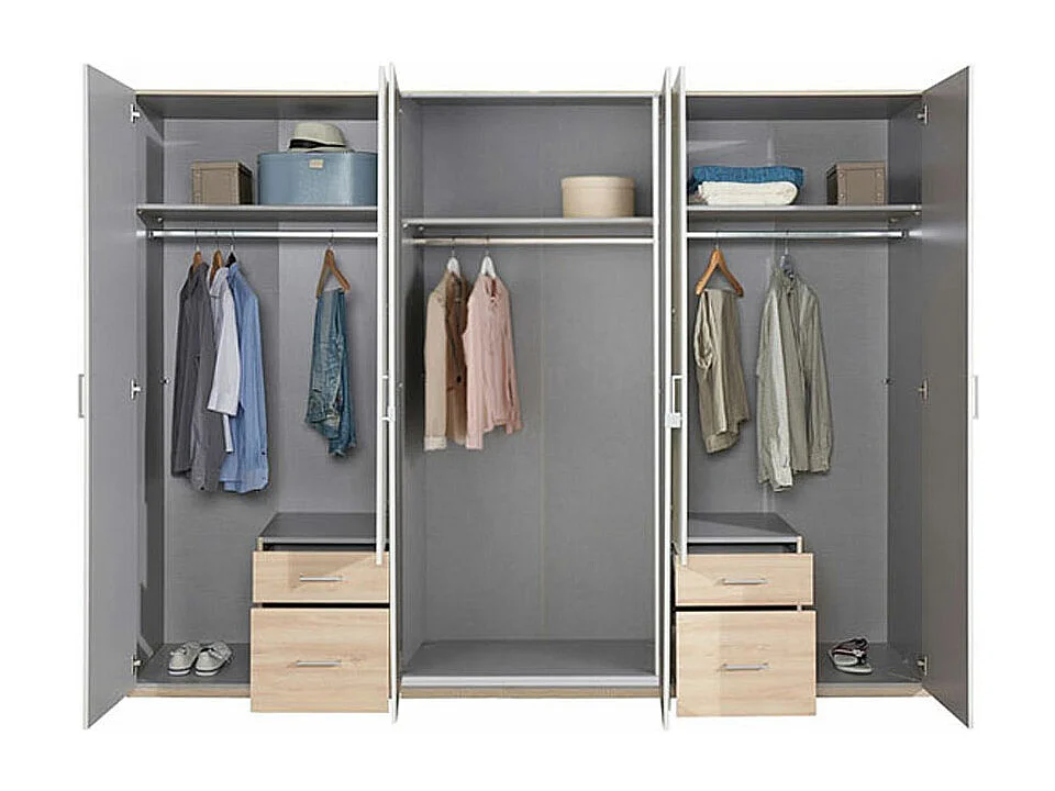 KLEIDERSCHRANK Freiburg Eiche sägerau / weiß 270 / 58 / 210cm