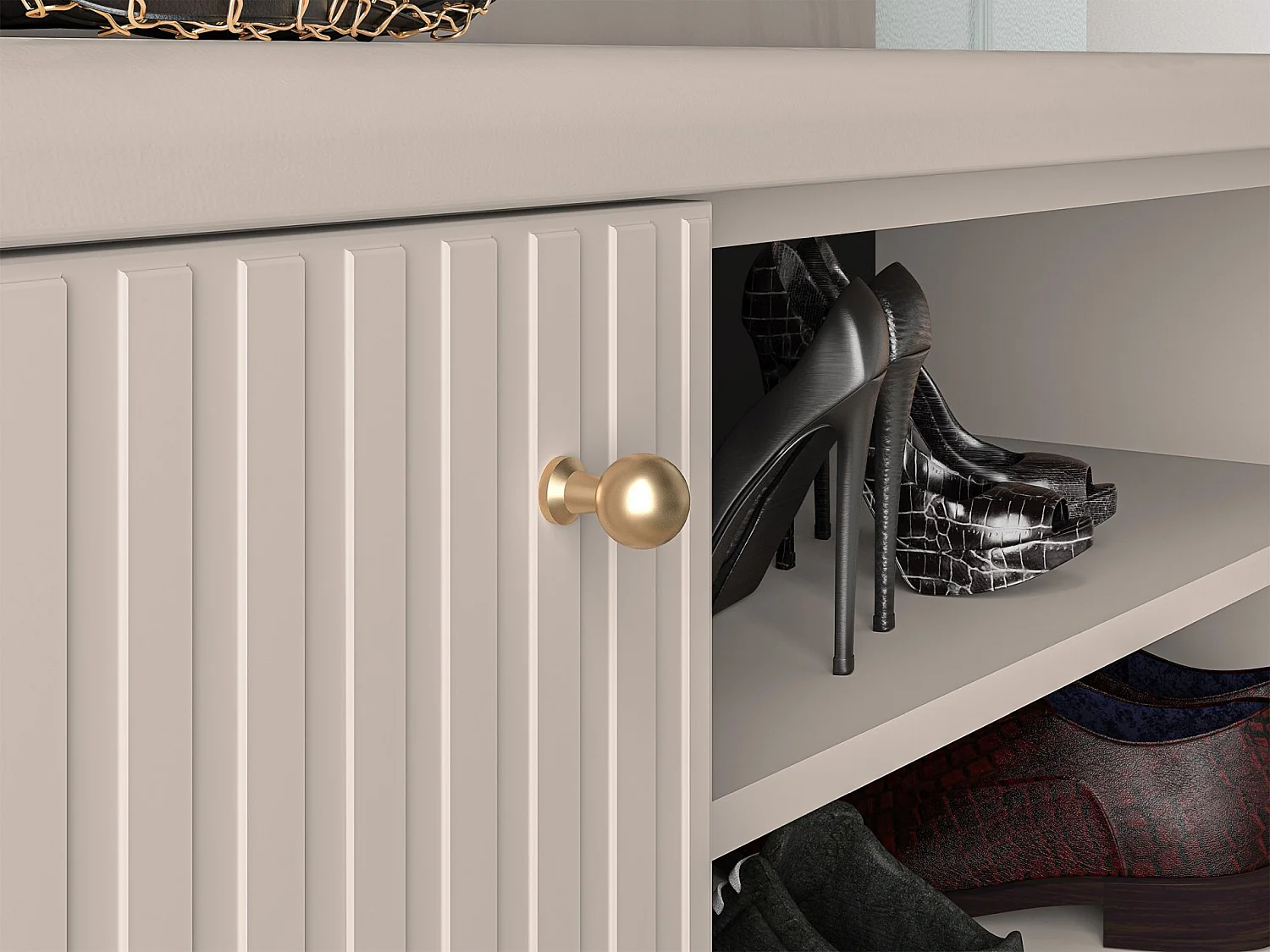 Schuhschrank mit Lamellen - Beige - 102 cm - CALETTO