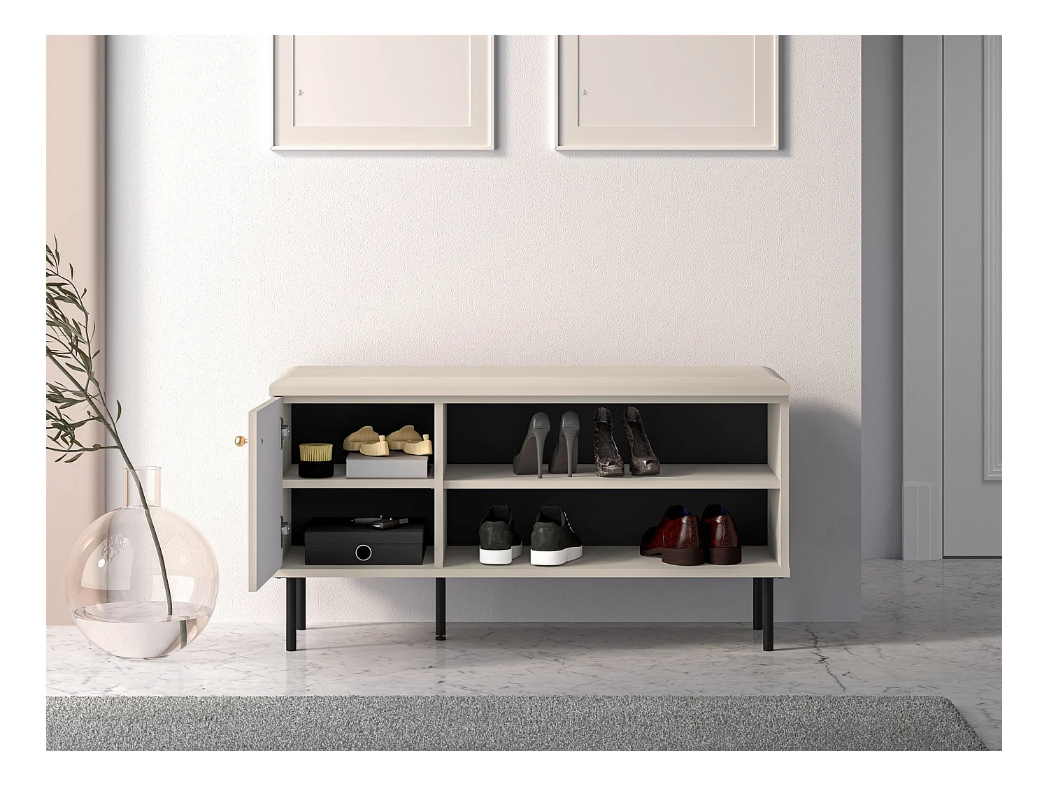 Meuble à chaussures avec lamelles 102 cm - beige - CALETTO