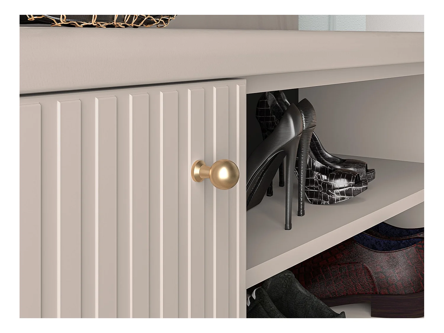 Meuble à chaussures avec lamelles 102 cm - beige - CALETTO