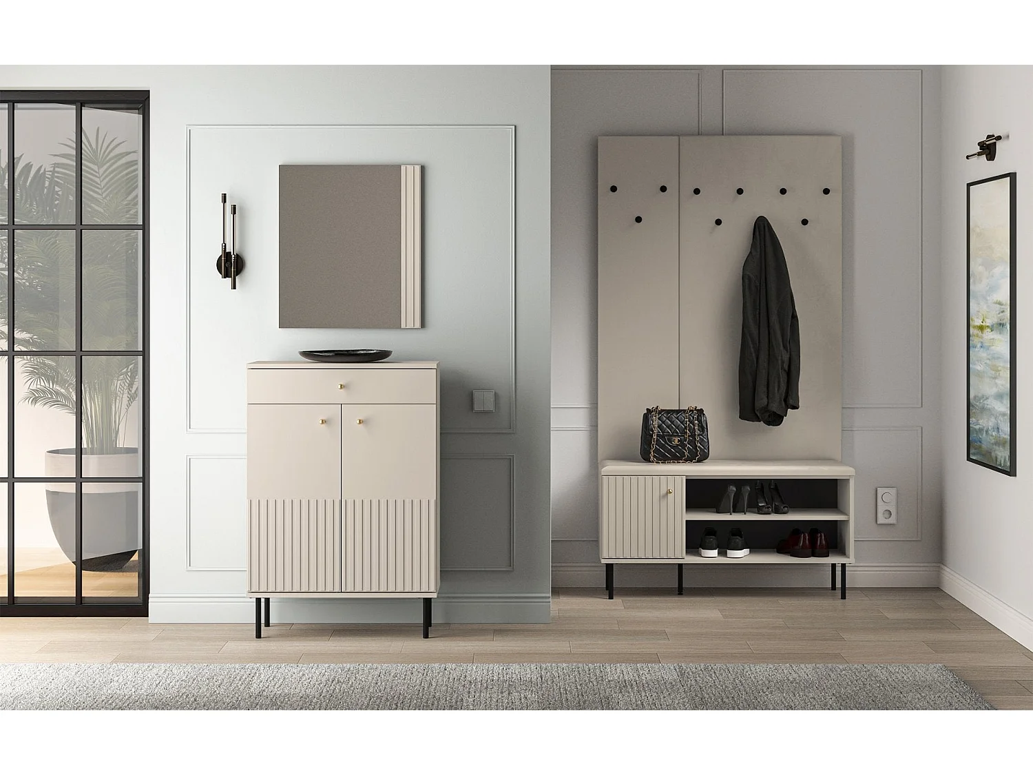 Schoenenkast met lamellen 102 cm - beige - CALETTO
