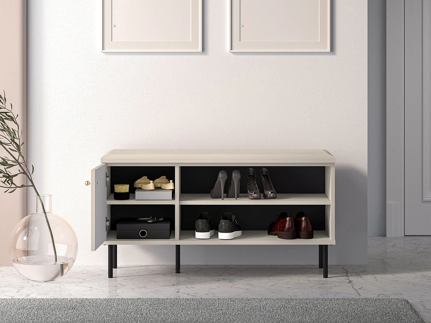 Schoenenkast met lamellen 102 cm - beige - CALETTO