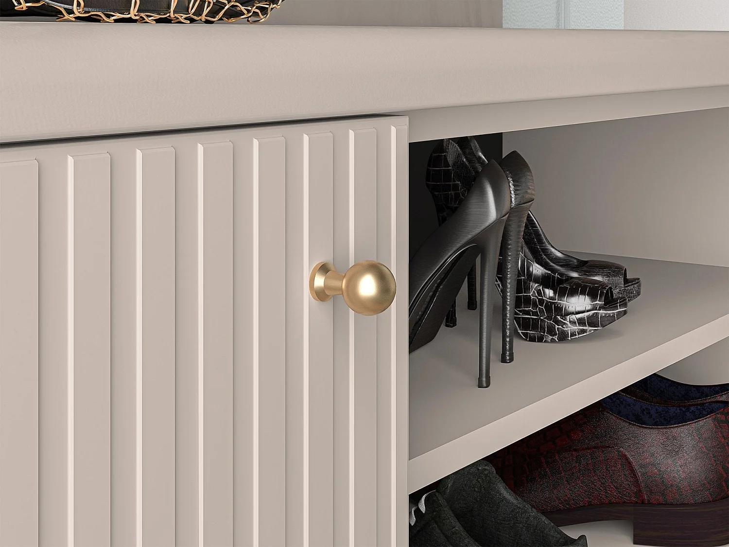 Schoenenkast met lamellen 102 cm - beige - CALETTO