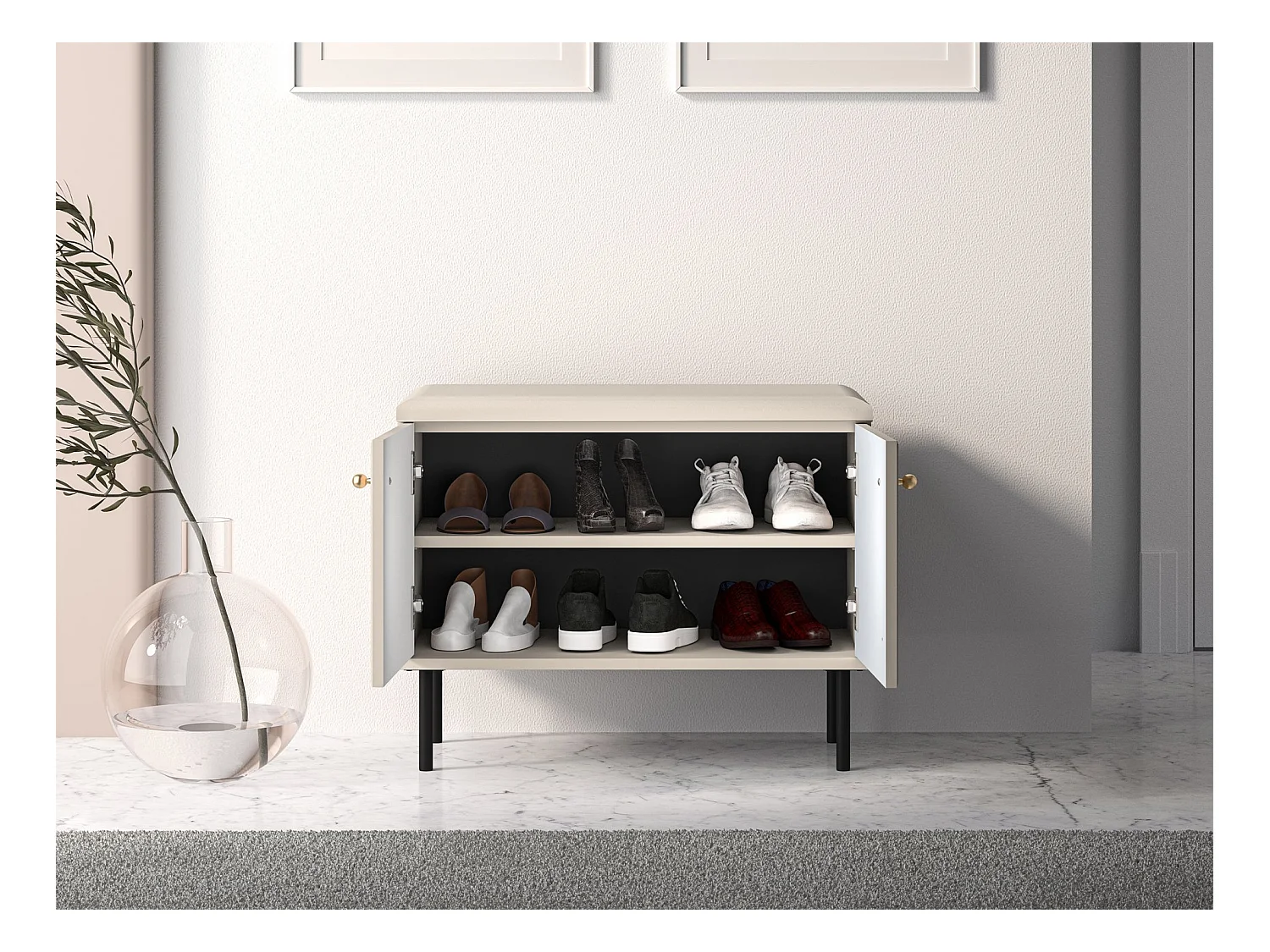 Meuble à chaussures avec lamelles 68 cm - beige - CALETTO