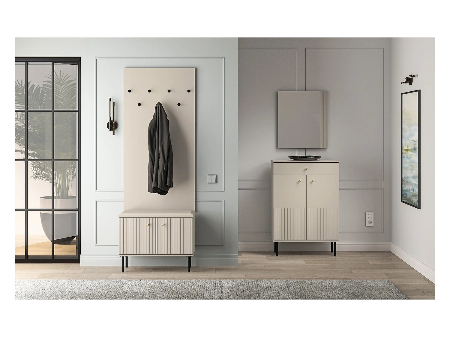 Meuble à chaussures avec lamelles 68 cm - beige - CALETTO