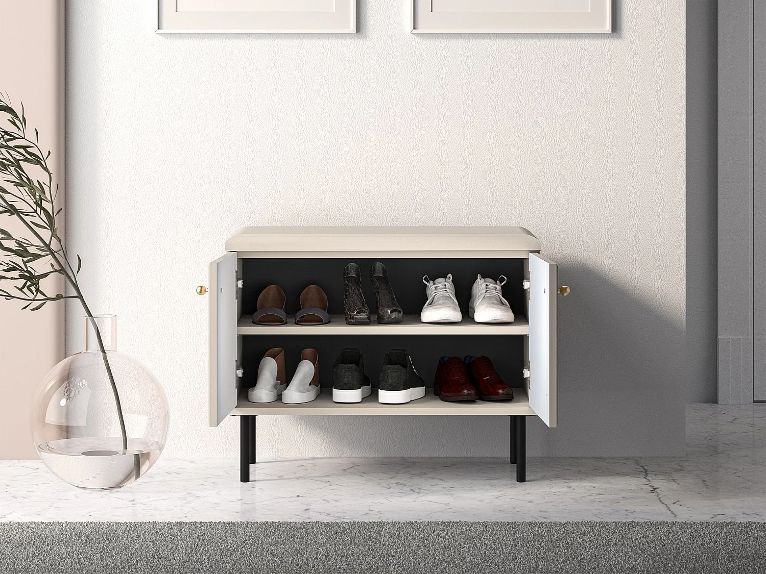 Schuhschrank mit Lamellen - Beige - 68 cm - CALETTO