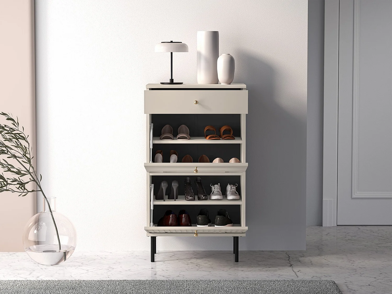 Schoenenkast met lade 55 cm - beige - CALETTO