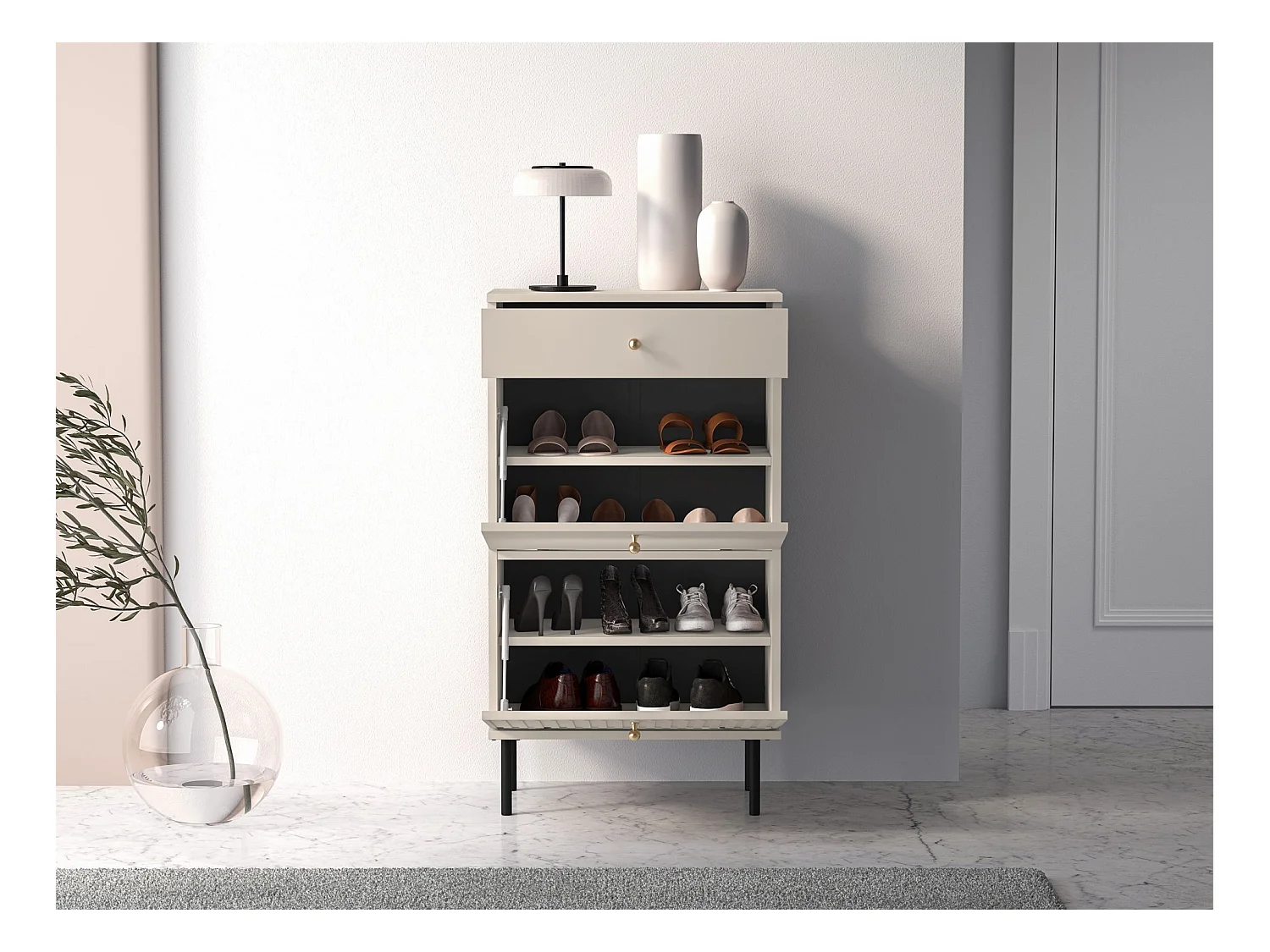 Meuble à chaussures avec tiroir 55 cm - beige - CALETTO