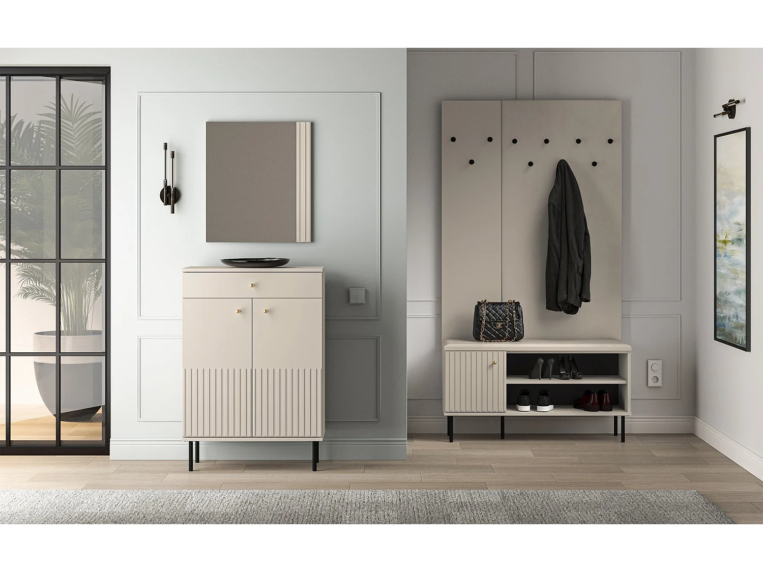 Schoenenkast met lade 68 cm - beige - CALETTO