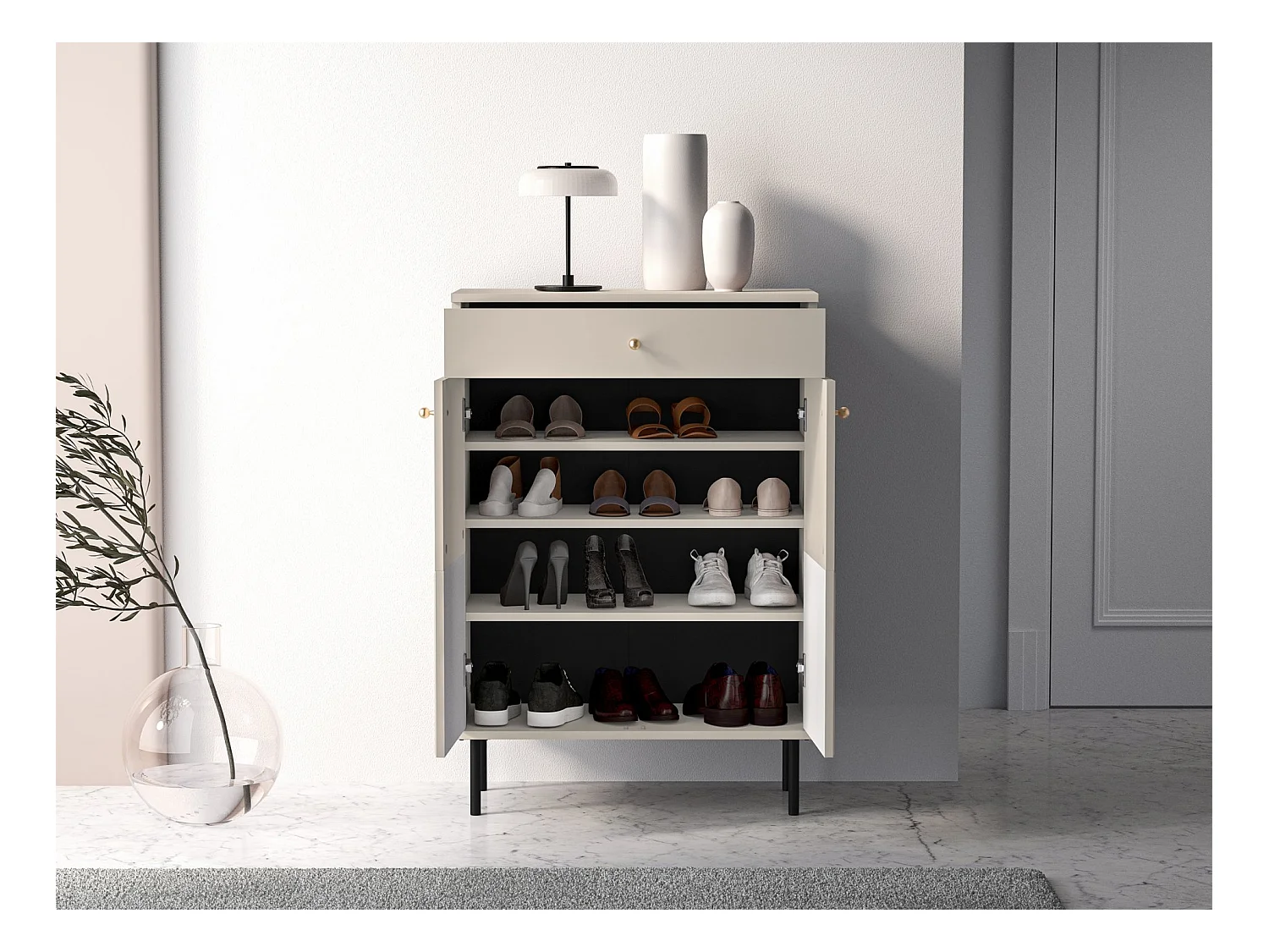 Meuble à chaussures avec tiroir 68 cm - beige - CALETTO