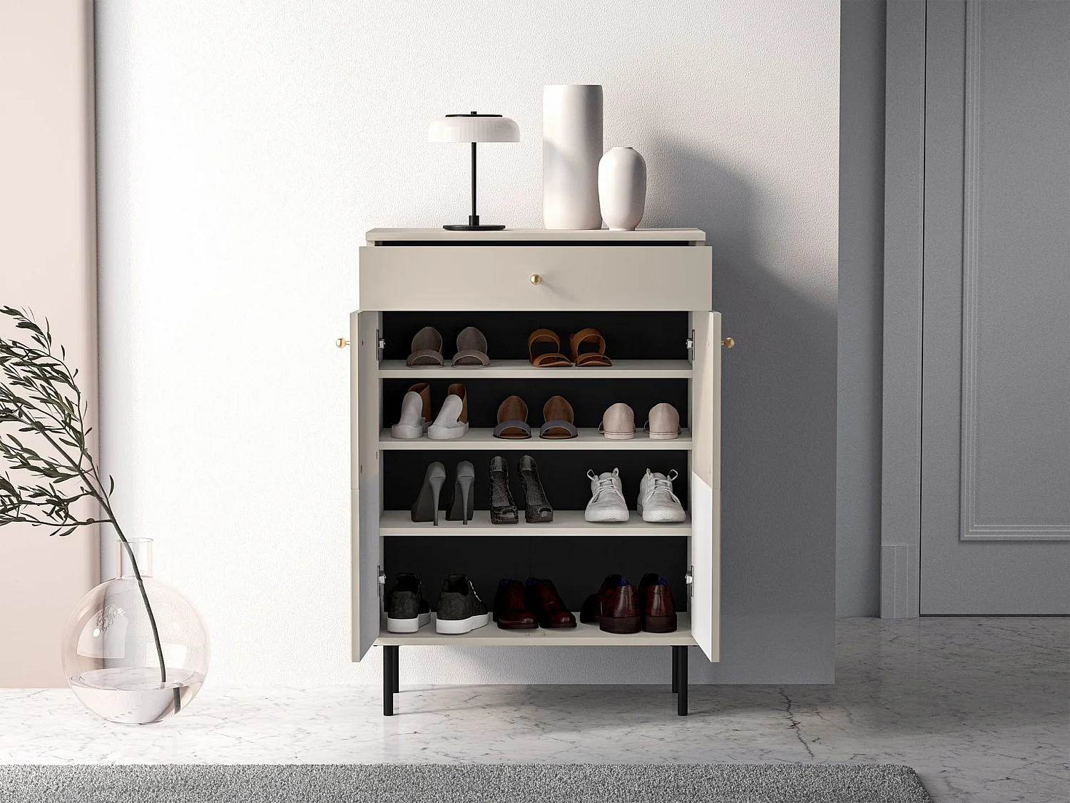 Meuble à chaussures avec tiroir 68 cm - beige - CALETTO