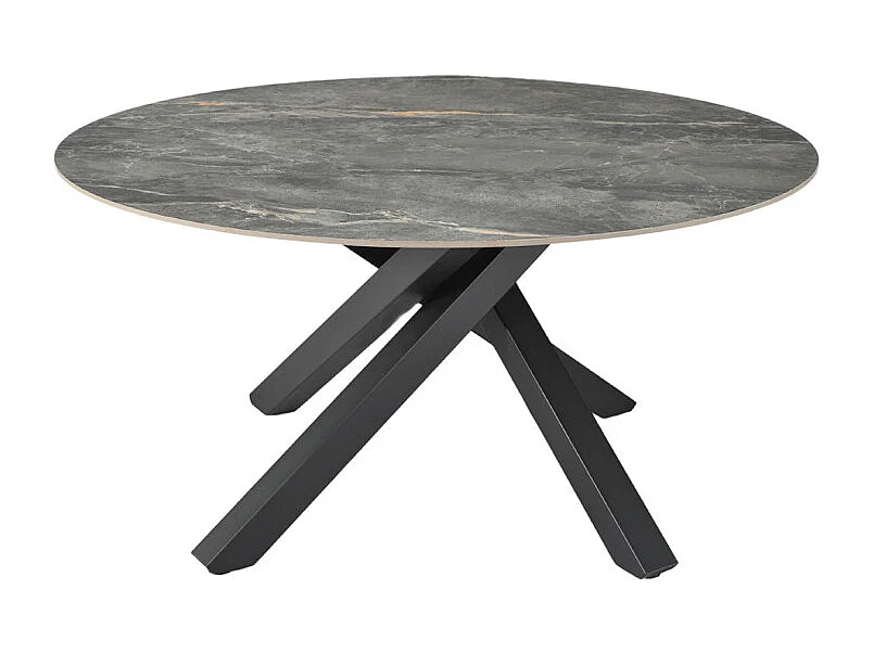 Table ronde D.150 cm céramique gris marbré et pieds métal noir – RUBY