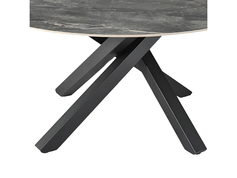 Table ronde D.150 cm céramique gris marbré et pieds métal noir – RUBY