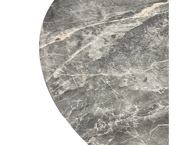 Table ronde D.150 cm céramique gris marbré et pieds métal noir – RUBY