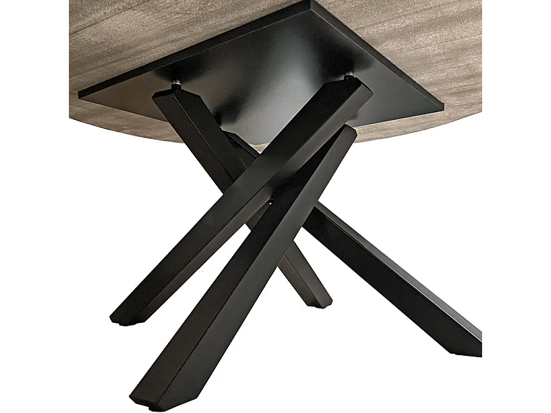 Table ronde D.150 cm céramique gris marbré et pieds métal noir – RUBY