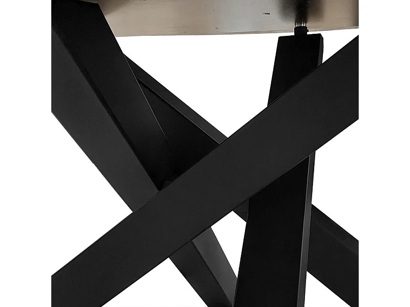 Table ronde D.150 cm céramique gris marbré et pieds métal noir – RUBY