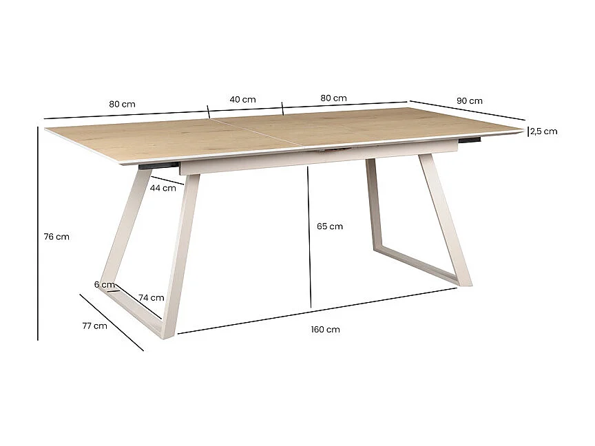 Table de repas extensible 160/200 cm placage bois de chêne - MARJORIE