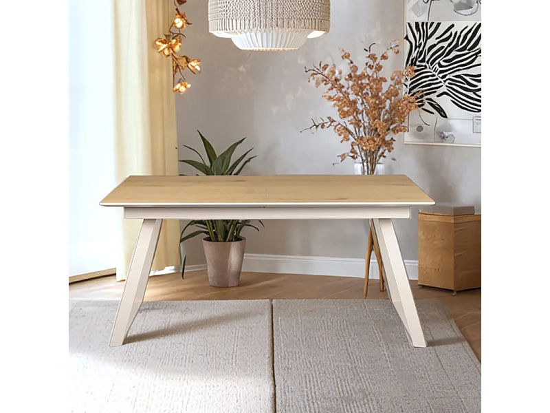 Table de repas extensible 160/200 cm placage bois de chêne - MARJORIE