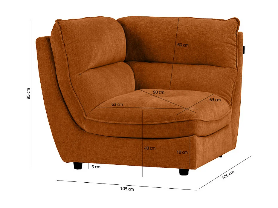 Angle moelleux pour canapé modulable tissu doux terracotta - CHARLES
