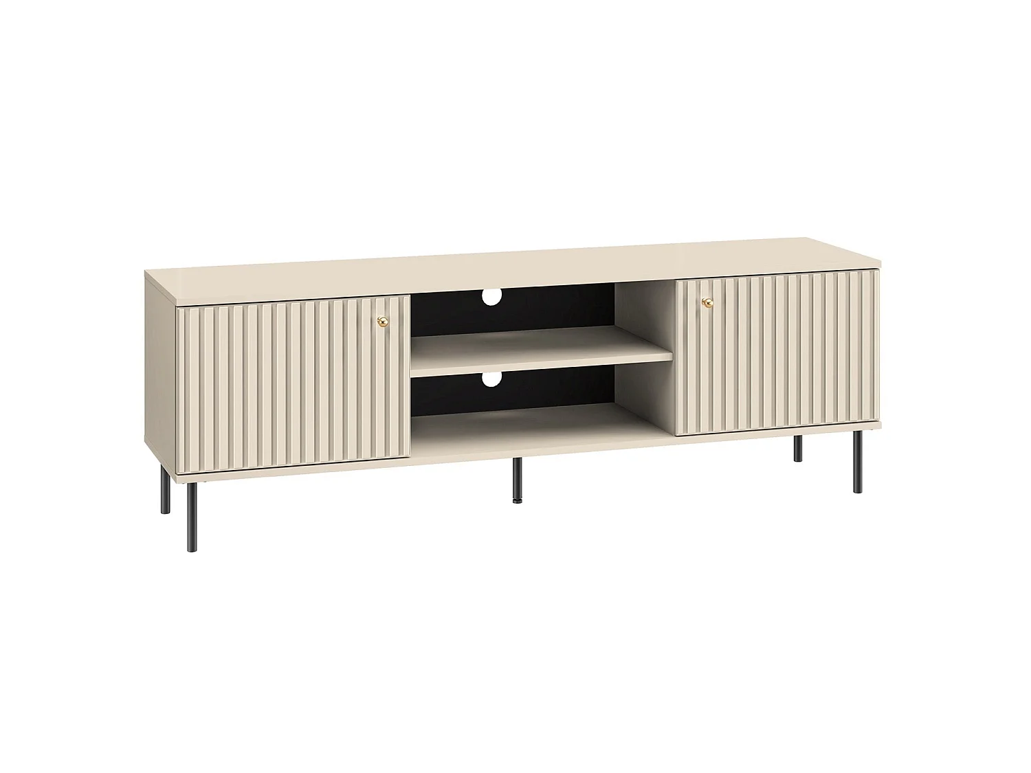 Meuble TV - 2 portes avec lamelles - 160 cm - beige - CALETTO