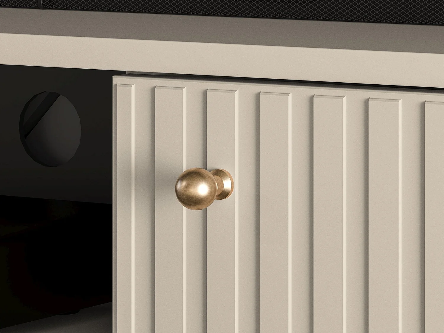 Meuble TV - 2 portes avec lamelles - 160 cm - beige - CALETTO
