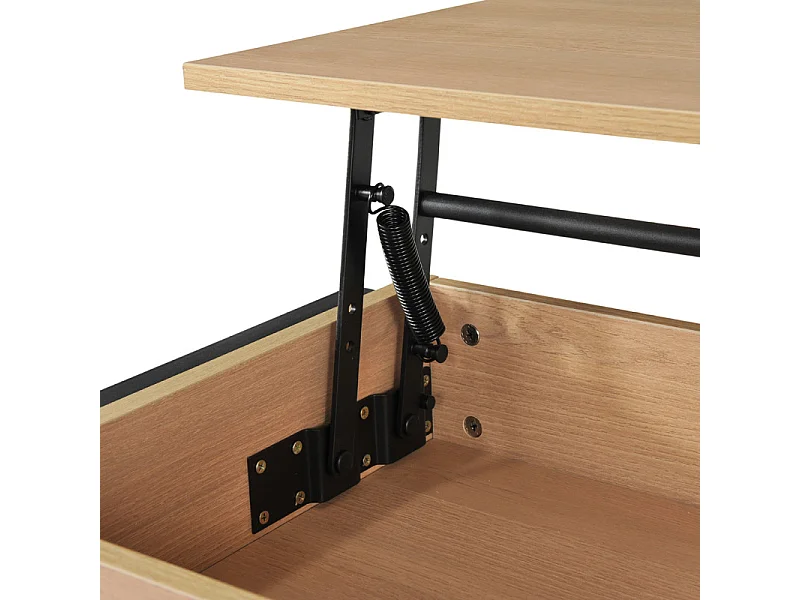 Table basse plateau relevable décor bois chêne et métal noir - GALILEO