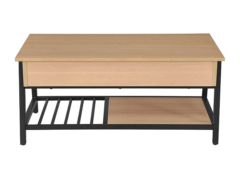 Table basse plateau relevable décor bois chêne et métal noir - GALILEO