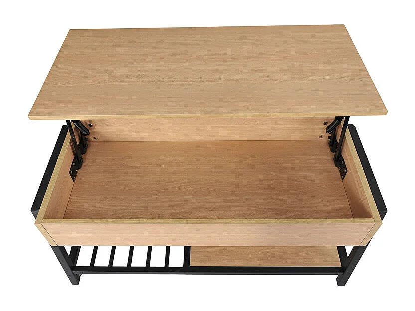 Table basse plateau relevable décor bois chêne et métal noir - GALILEO