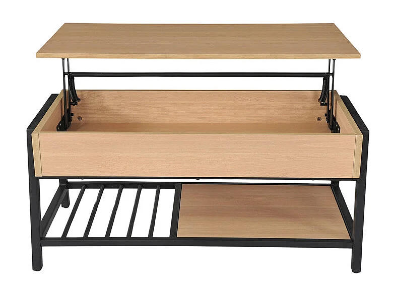 Table basse plateau relevable décor bois chêne et métal noir - GALILEO