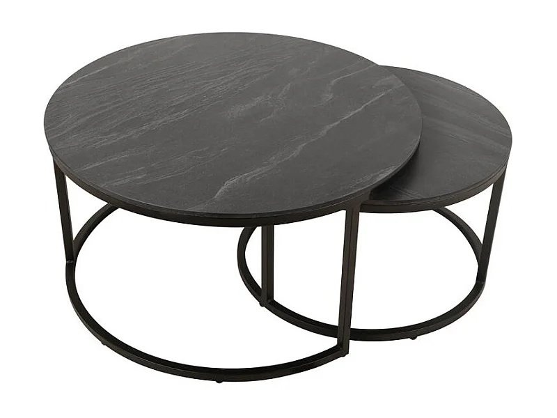 Tables basses gigognes rondes céramique gris marbré pied métal – OXY
