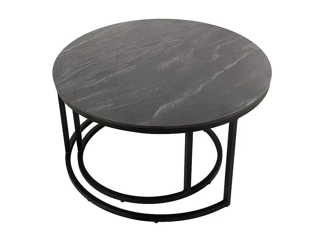 Tables basses gigognes rondes céramique gris marbré pied métal – OXY