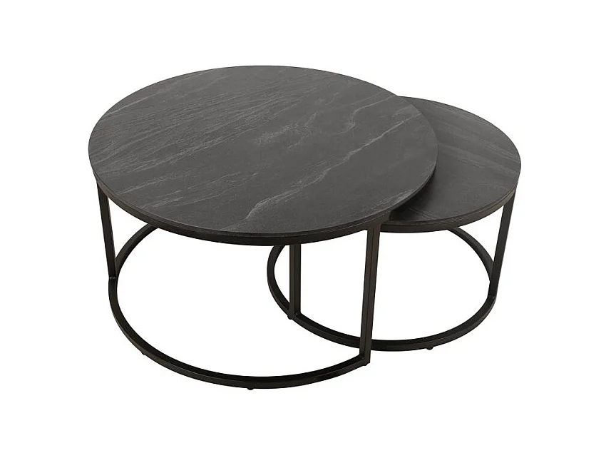 Tables basses gigognes rondes céramique gris marbré pied métal – OXY