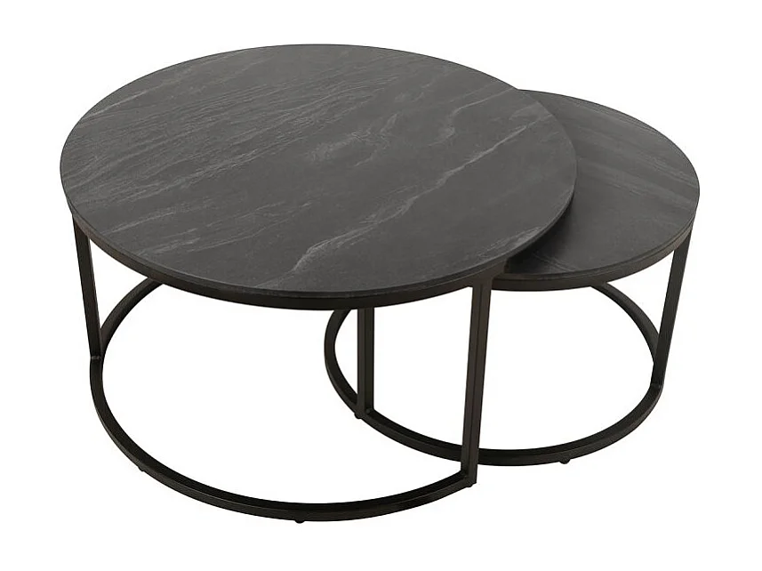 Tables basses gigognes rondes céramique gris marbré pied métal – OXY