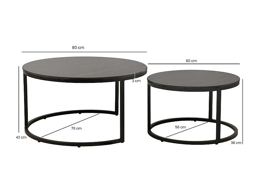 Tables basses gigognes rondes céramique gris marbré pied métal – OXY