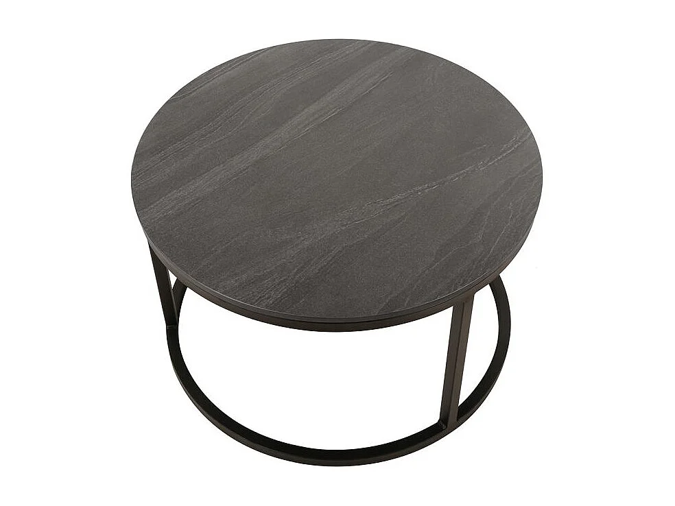 Tables basses gigognes rondes céramique gris marbré pied métal – OXY