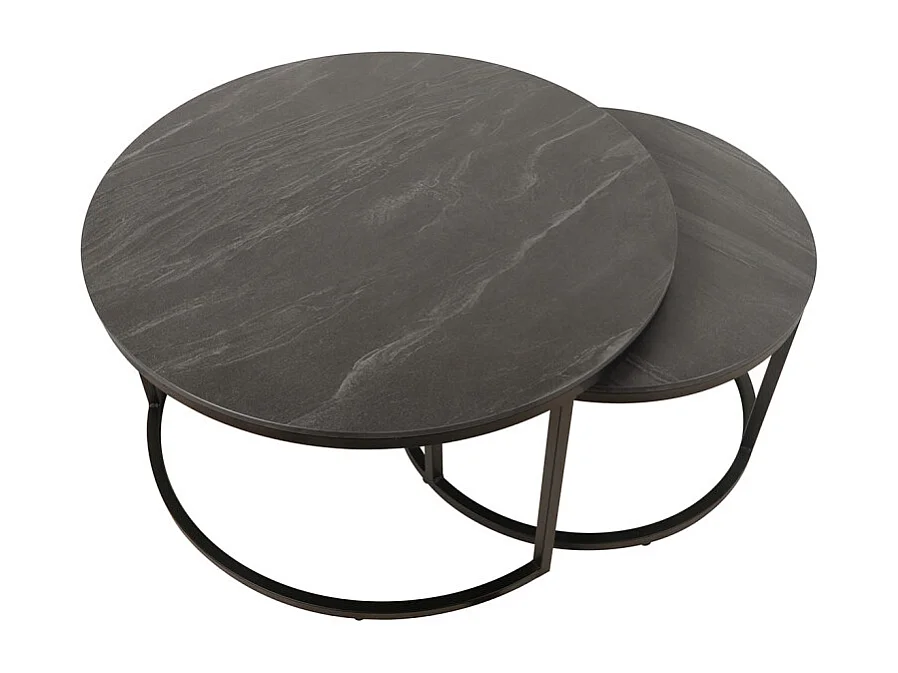 Tables basses gigognes rondes céramique gris marbré pied métal – OXY