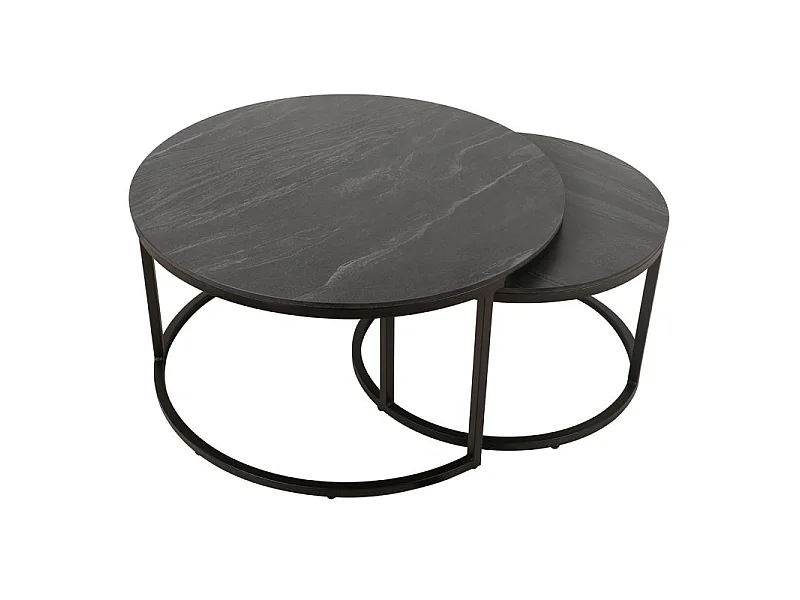 Tables basses gigognes rondes céramique gris marbré pied métal – OXY
