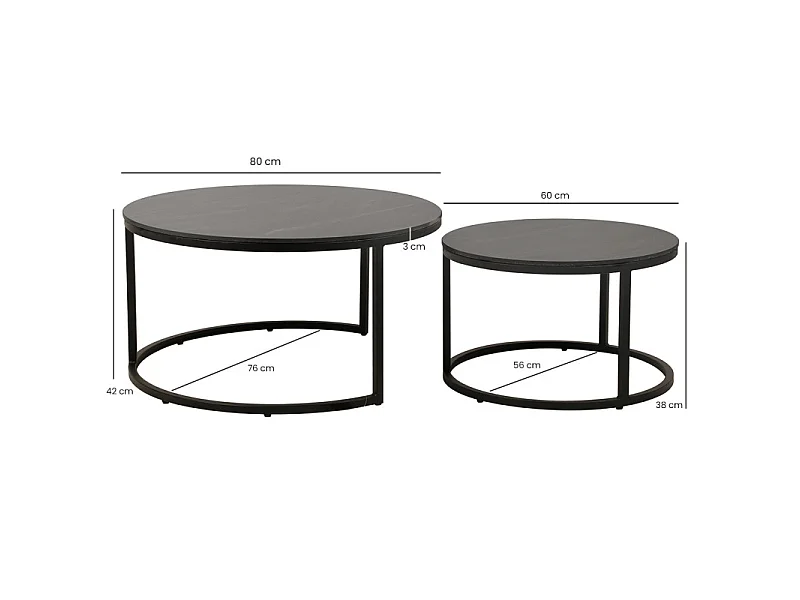 Tables basses gigognes rondes céramique gris marbré pied métal – OXY