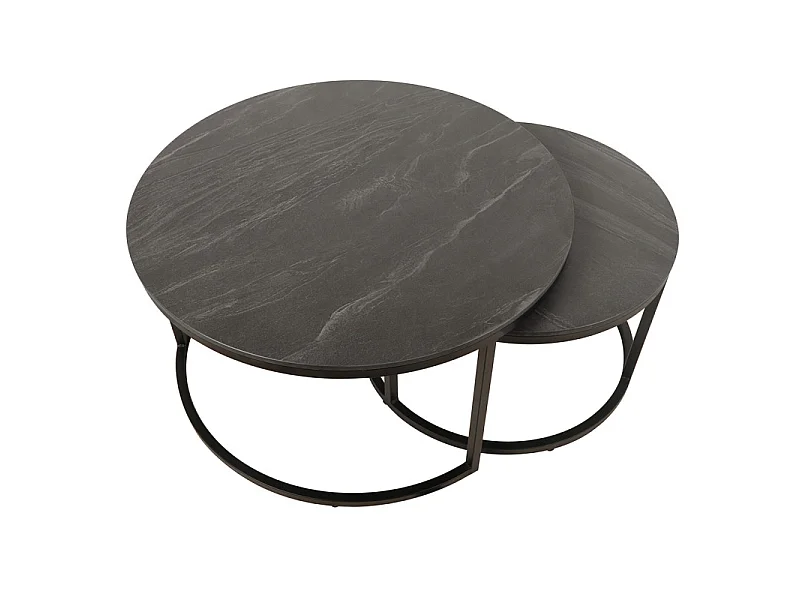 Tables basses gigognes rondes céramique gris marbré pied métal – OXY