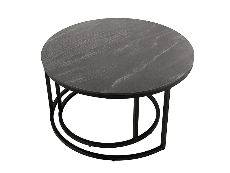 Tables basses gigognes rondes céramique gris marbré pied métal – OXY