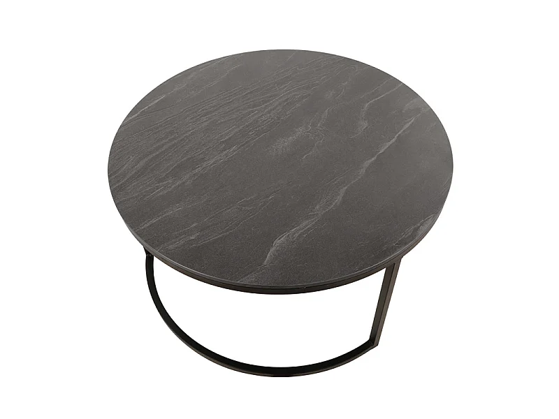 Tables basses gigognes rondes céramique gris marbré pied métal – OXY