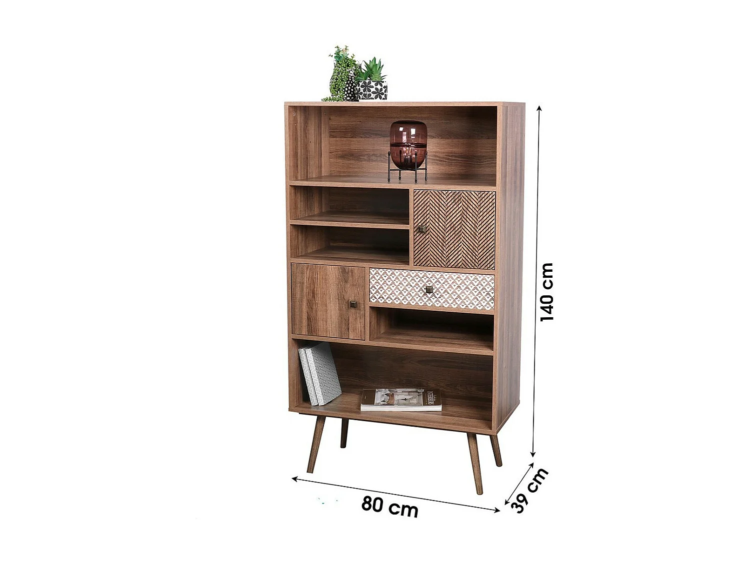 Bibliothèque ALTA coloris chêne clair avec 2 portes et 1 tiroir – Design scandinave et rangement pratique