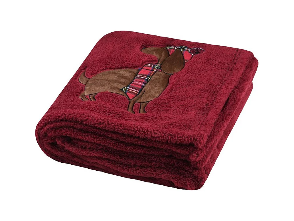 Plaid a poils doux 130 x 150 cm Chien rouge