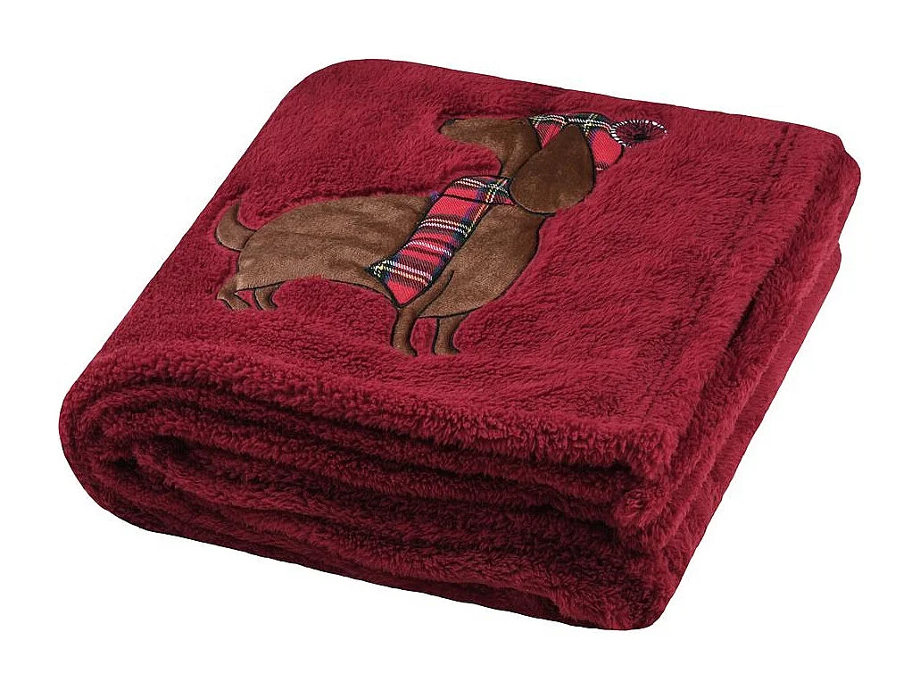 Plaid a poils doux 130 x 150 cm Chien rouge