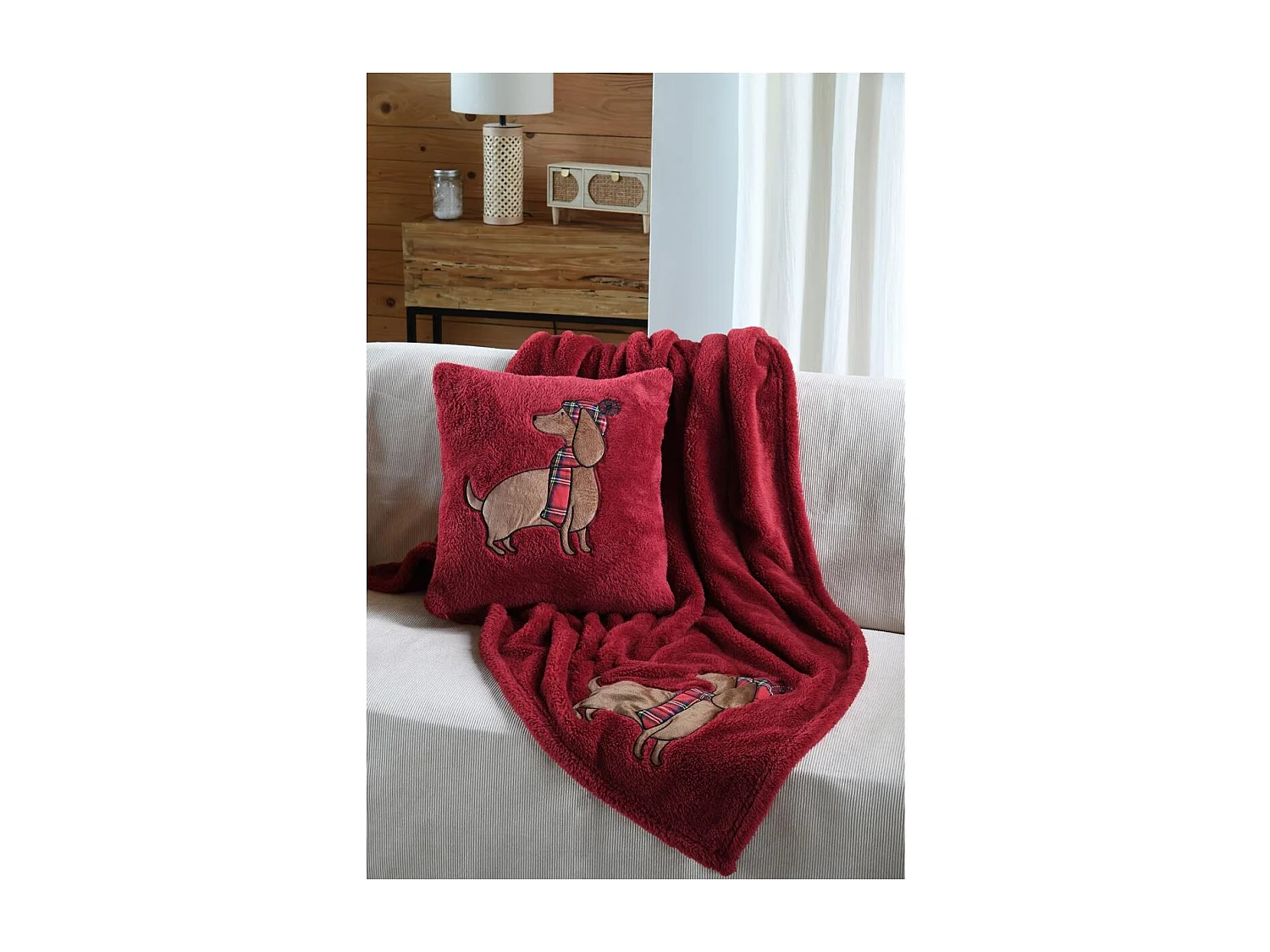 Plaid a poils doux 130 x 150 cm Chien rouge