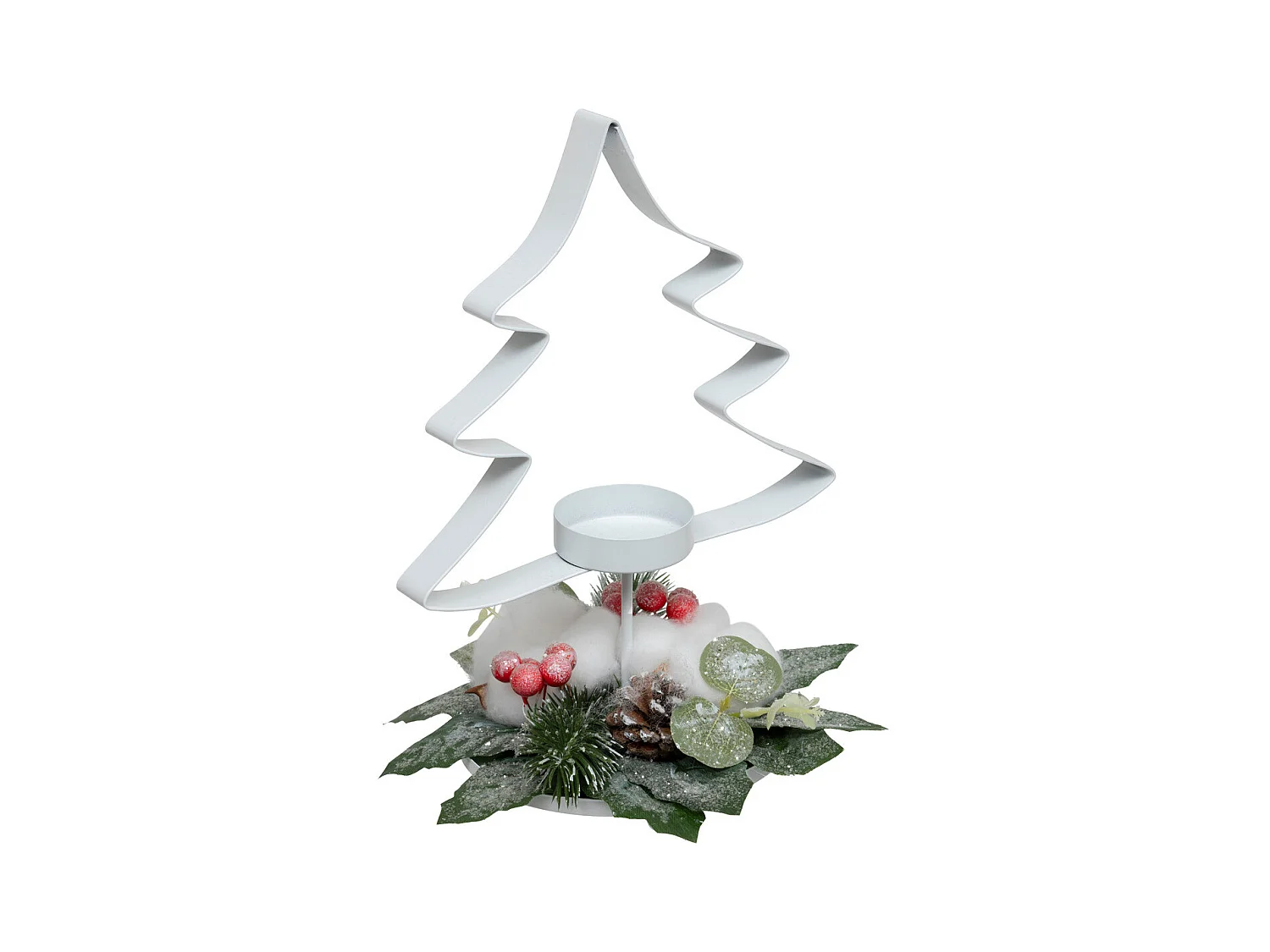 Bougeoir Photophore Sapin en métal Blanc avec déco