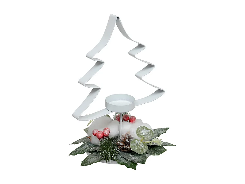 Bougeoir Photophore Sapin en métal Blanc avec déco