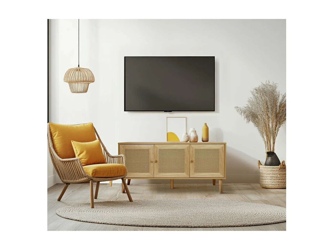 Buffet de armazenamento de cana "Neuille" em madeira - 120 x 40 x 71,5 cm - Bege