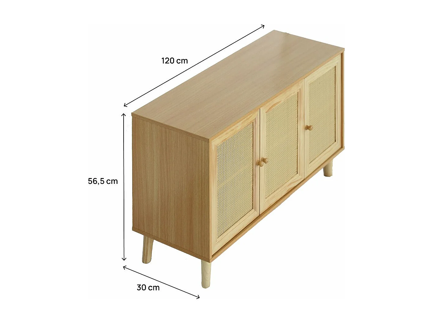 Buffet de armazenamento de cana "Neuille" em madeira - 120 x 40 x 71,5 cm - Bege